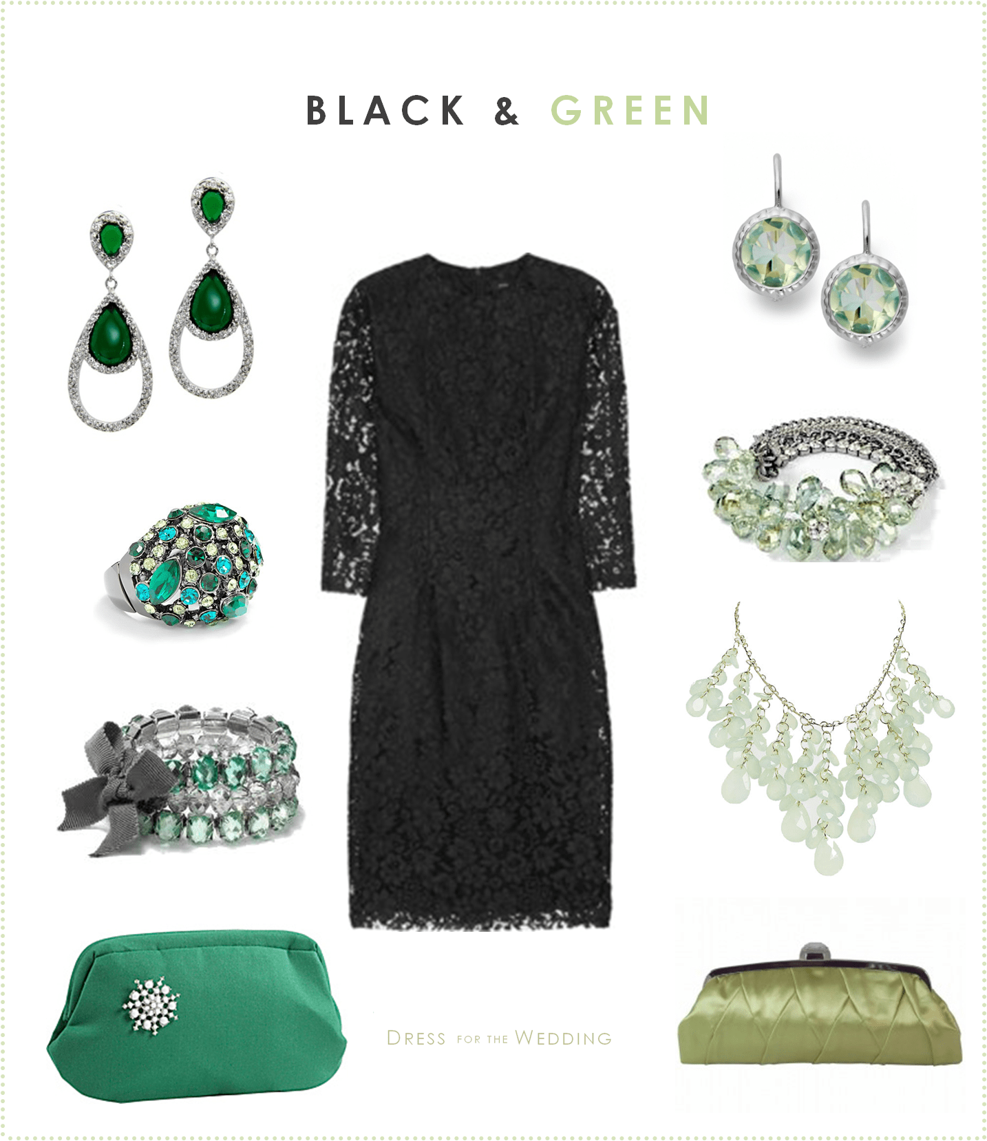 https://www.dressforthewedding.com/black-lace-dress-with-green-accessories/black-and-green/