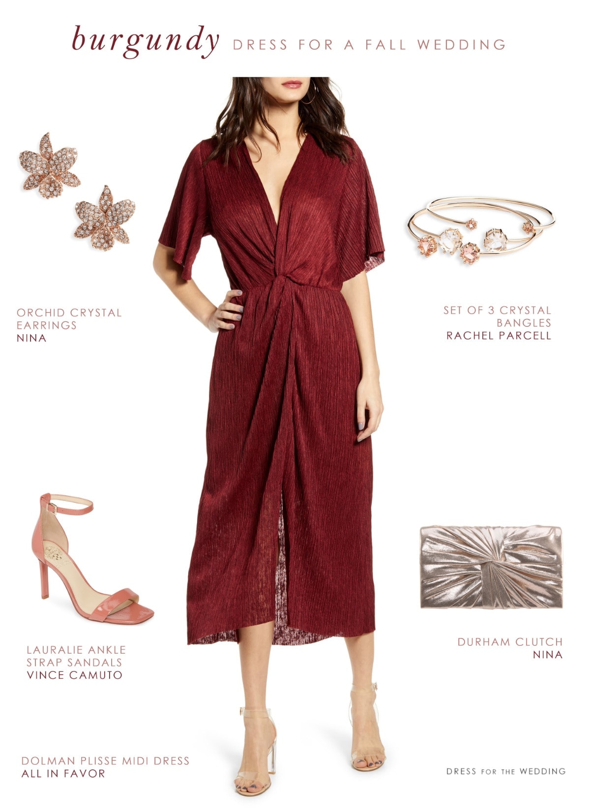 maroon dress with beige shoes
