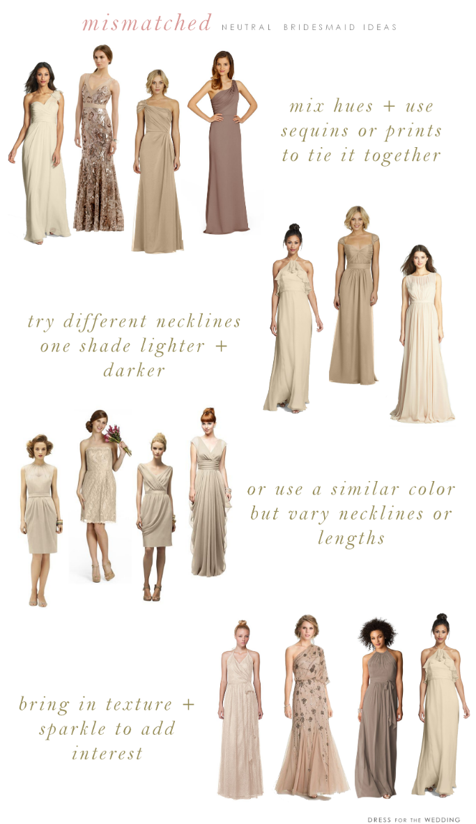long mismatched neutral bridesmaid dresses