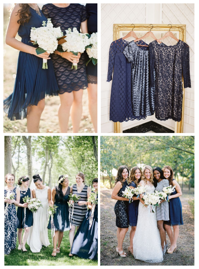navy blue and peach bridesmaid dresses