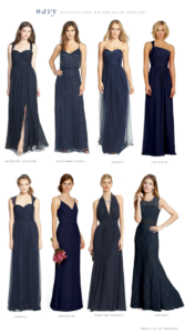 Mismatched Bridesmaid Dresses in Navy Blue