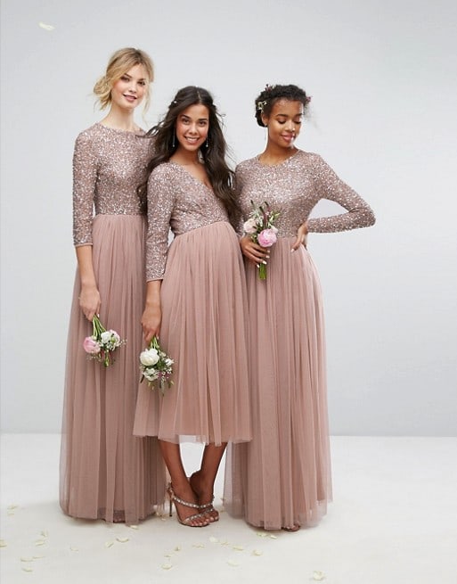 long sleeve gold sequin bridesmaid dresses