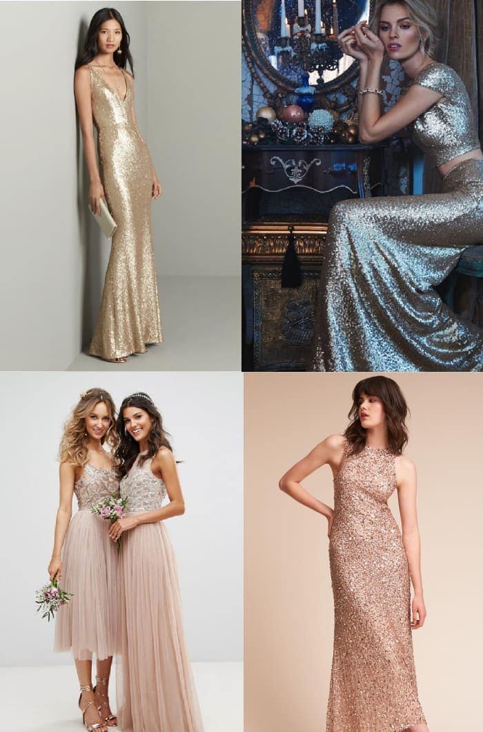 Sequined / Metallic Bridesmaid Dresses: 18 Looks + FAQs