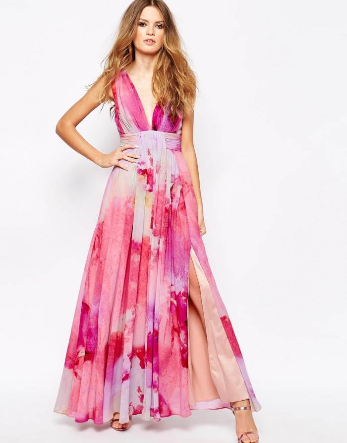 Pink watercolor print maxi dress