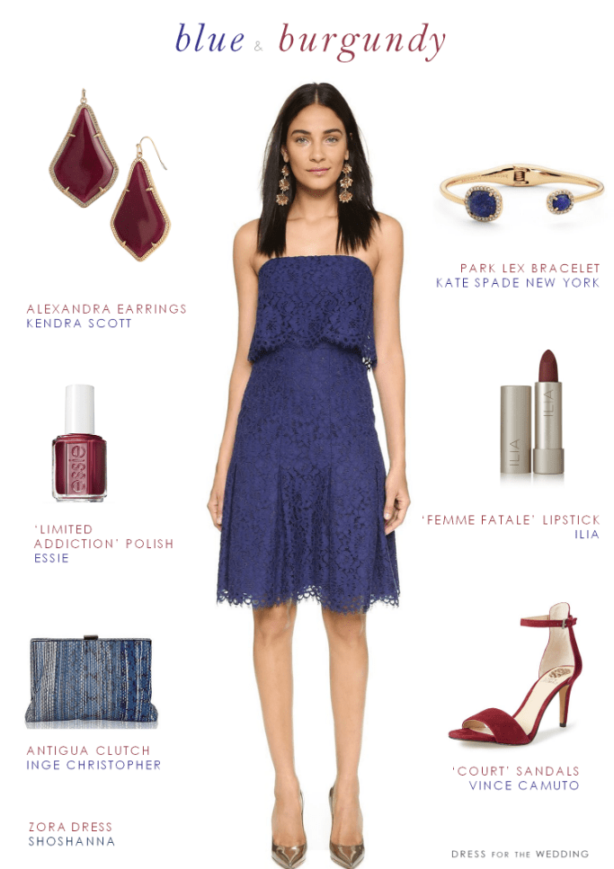 navy dress with burgundy shoes