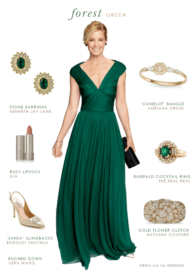 emerald green dress with black shoes