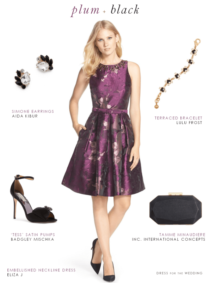 purple dress and black shoes