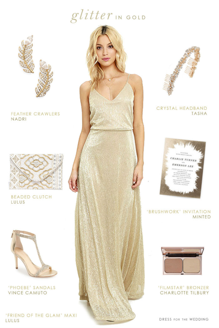 gold long dress for wedding