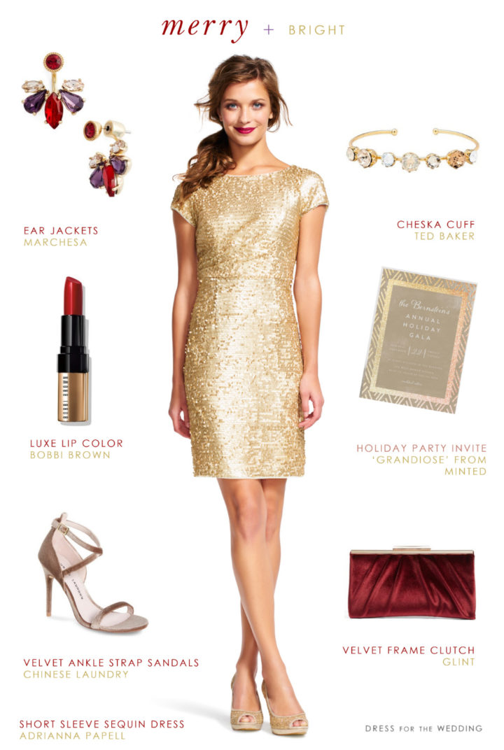 Short Sleeve Gold Sequin Dress - Dress for the Wedding