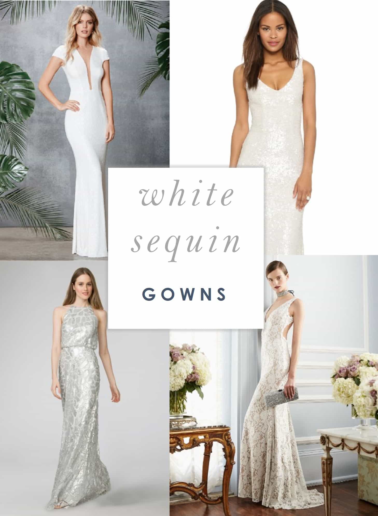 Long White Sequin Gowns for Weddings, Vow Renewals, or Engagement ...