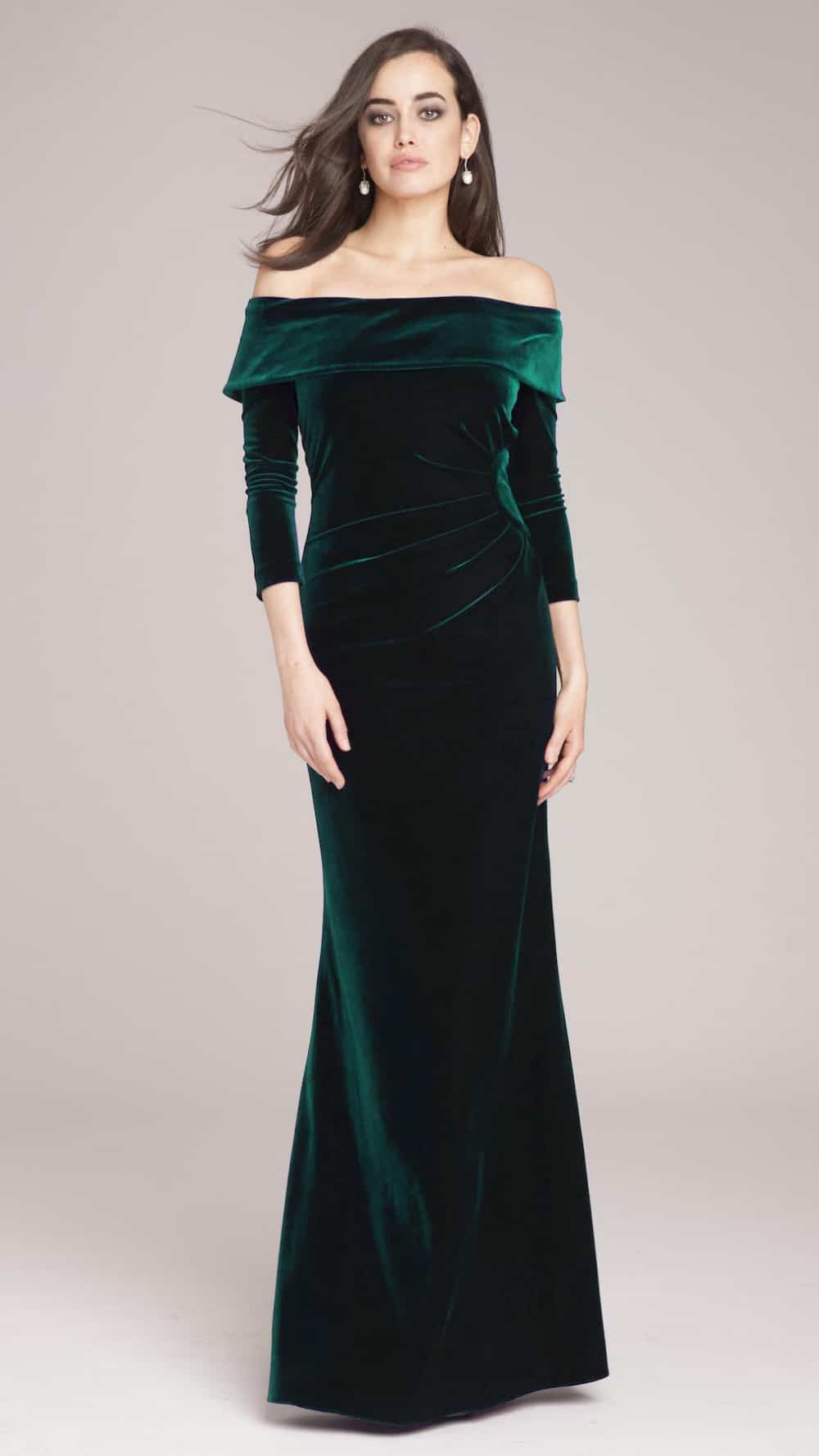 emerald green long sleeve velvet dress