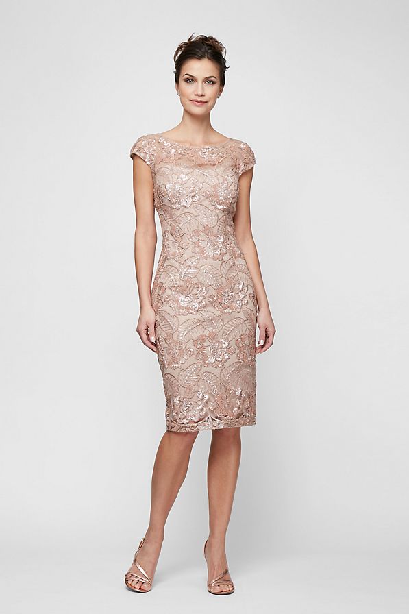 Short rose lace sheath dress for Mother of the Bride