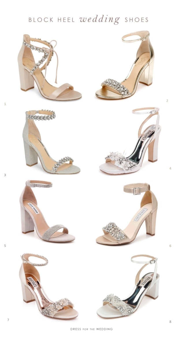 silver wedding shoes block heel