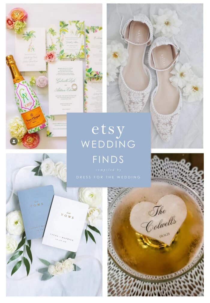 collage of wedding decor and accessories from Etsy sellers