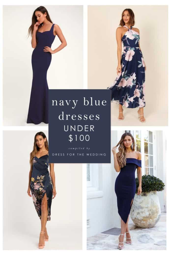 Collage of navy blue dresses under $100