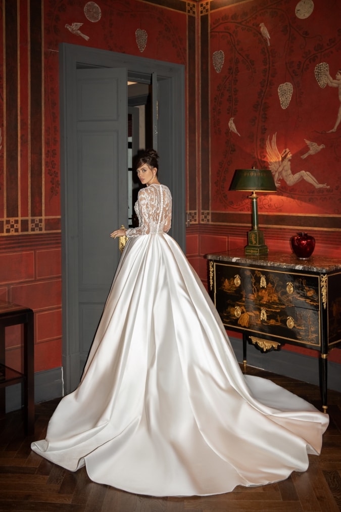 Pierina satin ballgown long sleeve embellished bridal gown