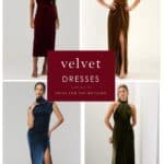 Article cover art of a collage of 4 types of velvet dresses in colors ranging from red to green and blue and brown