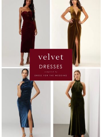 Article cover art of a collage of 4 types of velvet dresses in colors ranging from red to green and blue and brown