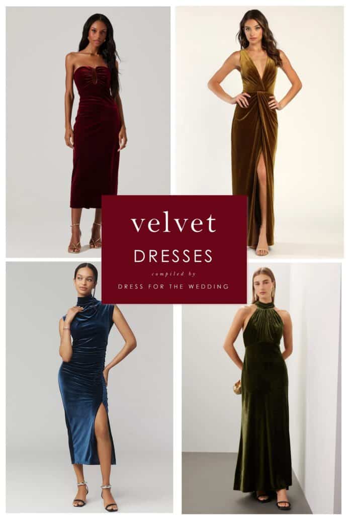 Article cover art of a collage of 4 types of velvet dresses in colors ranging from red to green and blue and brown