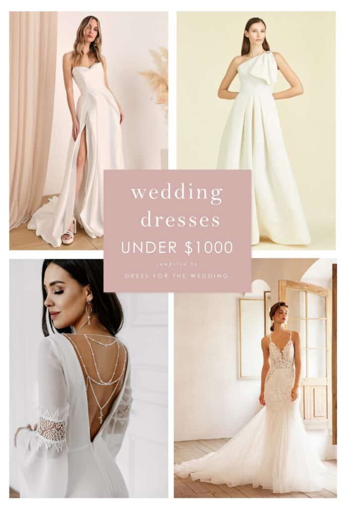 A collage of wedding dresses under $1000