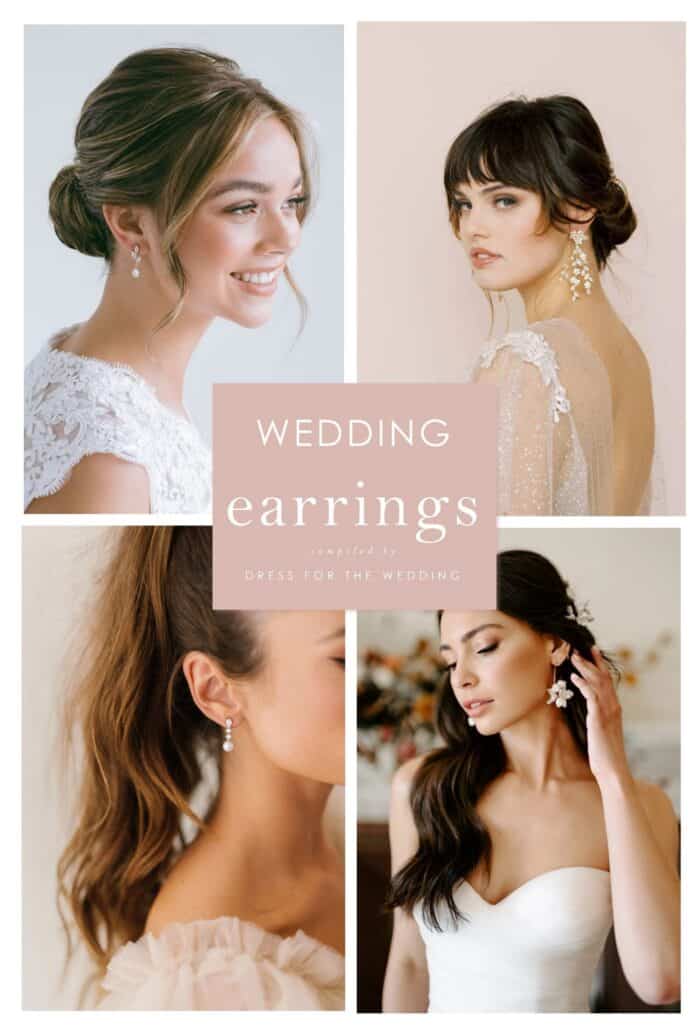 Collage showing bridal earrings on models